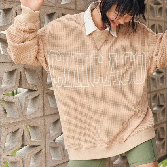 Aerie Chicago Light Tan waffle Sweater - Picture 1 of 5